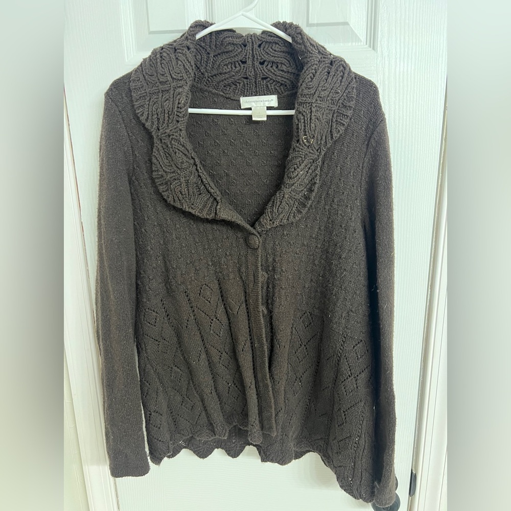 Christopher & Banks Dark Brown Cable Knit Button Cardigan